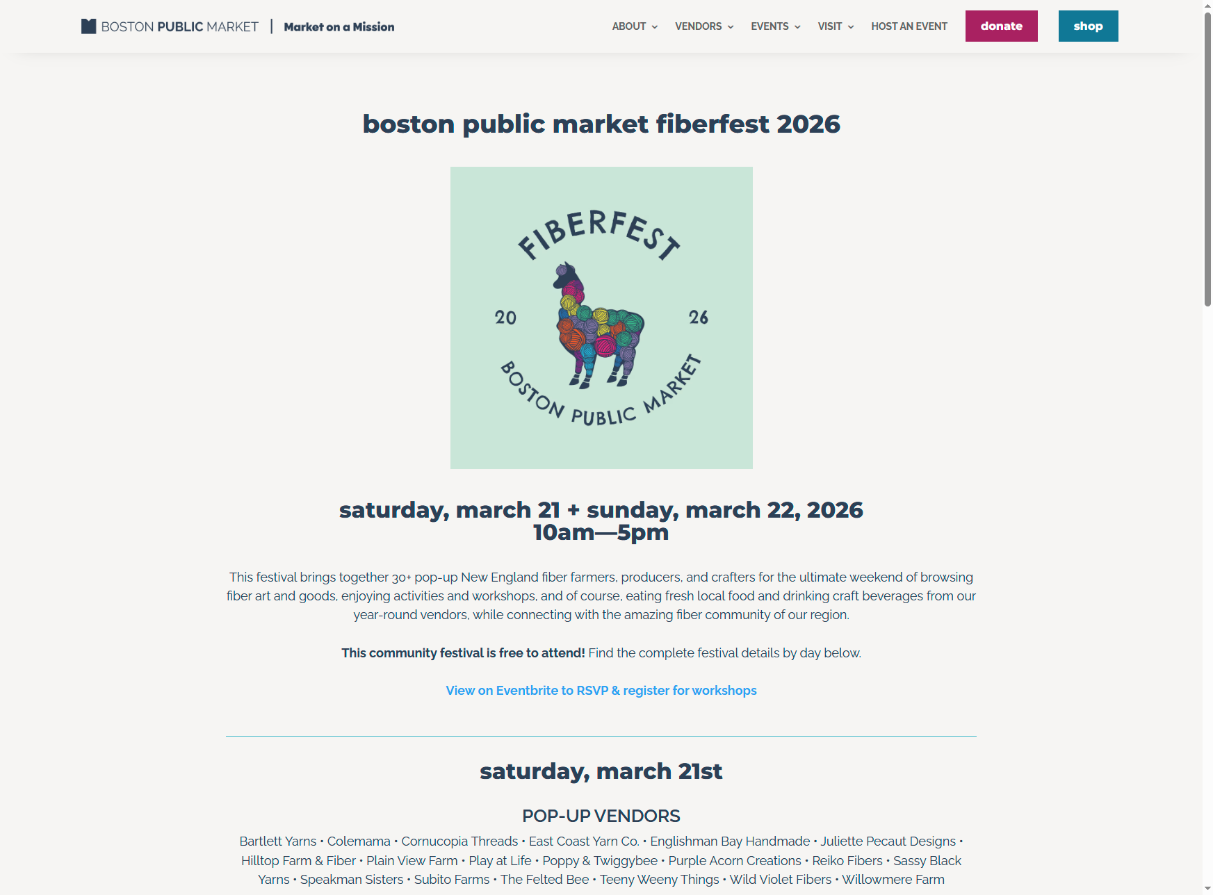Screenshot of Boston Public Market Fiber Festival